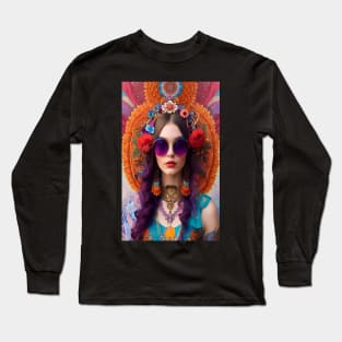 Bohemian psychedelic peace flower power girl art Long Sleeve T-Shirt